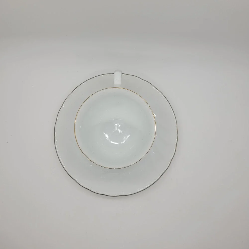 Mikasa Wedding Band Tea Cup Saucer Set Gold Trim White Fine China Japan